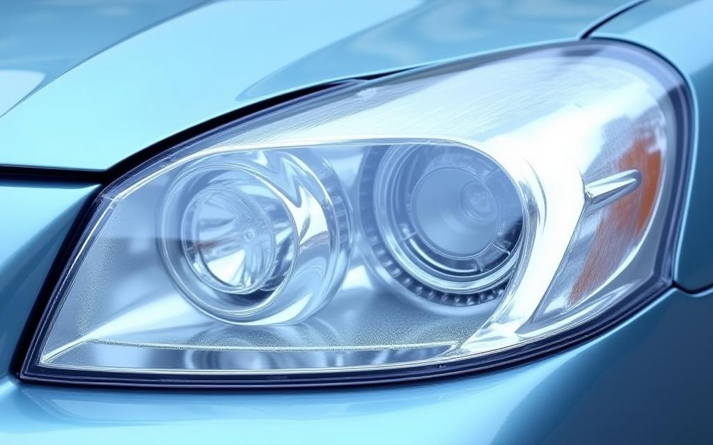 The same headlight, now crystal clear and bright after restoration